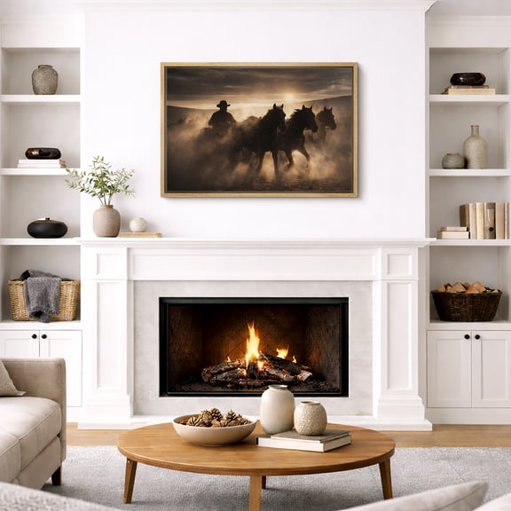 Framed Canvas Print Horse Running Wall Art Western Decorative for Living Room Bedroom - 16"x24" NATURAL