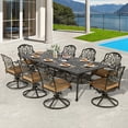 thumbnail image 7 of VIVIJASON 9-Piece Outdoor Dining Set, Cast Aluminum Retro Patio Furniture Table and Chairs Set for 8, Include 94.5" Rectangular Table and 8 Swivel Rocker Chairs with Umbrella Hole, Khaki Cushion, 7 of 7