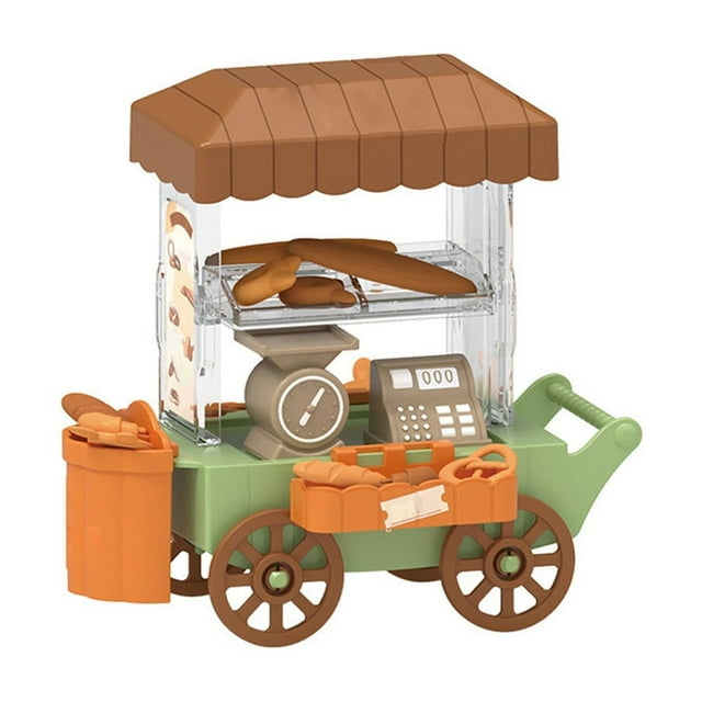 Green Mini Bread Handcart Toy With Lighting For Kids Pretend Selling Game