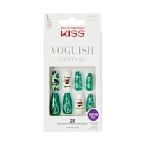 KISS Voguish Fantasy, Press-On Nails, In My Zone, Green, Long Coffin, 28 Count