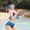 Blue, variant on HAIKYUU Women Two Piece Anime Swimsuit Yellow Ruffled Bikini Set Beach Bathing Suit with Choker, L