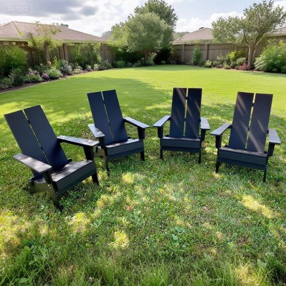 Krikacy Upgraded Morden Adirondack Chair Set of 2 Weather Resistant Outdoor Folding Chairs with Cup Holder HIPS Recyclable Plastic Deck Chair for Porch,Backyard,Poolside,380 LBS,Black