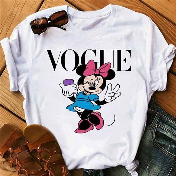 Minnie Mouse camiseta niñas mujeres Kawaii Top dibujos animados gráfico camisetas divertidas Harajuku Disney camiseta moda camiseta ropa femenina Gao Jinjia LED