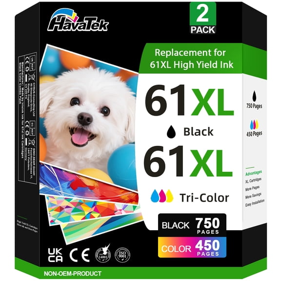 61 Ink Cartridges Compatible for HP 61XL Printer Ink Combo Pack for Officejet 4635 4636 Envy 4500 5530 Deskjet 2548 3512 (Black/Tri-color)