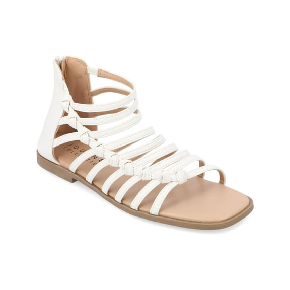 JOURNEE COLLECTION Womens White Knotted Padded Strappy Petrra Square Toe Zip-Up Gladiator Sandals Shoes 9