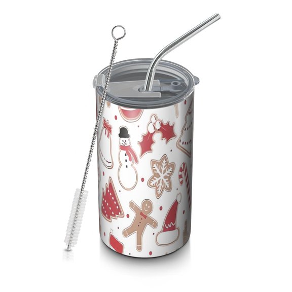 20oz Coffee Tumblers White Christmas Cookie Pattern Stainless Steel Vacuum Insulated Travel Tumbler Coffee Cups Mug with Lid and Straw with Cleaning Brush for Cold & Hot Drinks