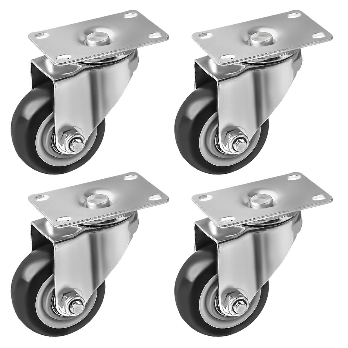 Set of 4 Swivel Plate Casters with 4" Polyurethane Wheels with Step Brake 