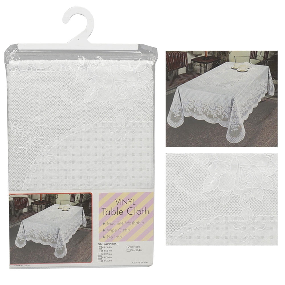 Vinyl White Tablecloth 60X90 Pvc Plastic Floral Party Print Easy Wipe