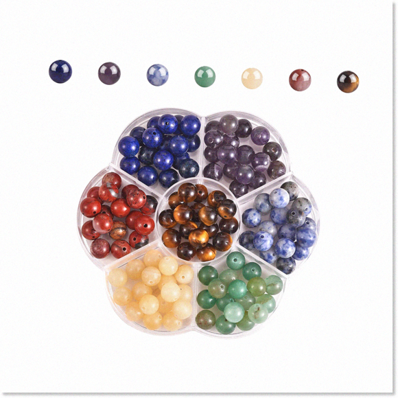140 Pcs 7 Chakra Natural Stone Beads Kit - DIY Jewelry Making - Crystal Energy Healing Bulk Bead Charm - Bracelet, Necklace, Earrings