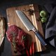 thumbnail image 2 of Cuchillo de Cocina Santoku Knife de 7 Pulgadas, Cuchillo para Carne de Acero Inoxidable con Damasco Falso con un Elegante Patrón Nico de Espina de Pescado, Mango de Resina Ergonómico, Azul, 2 of 8