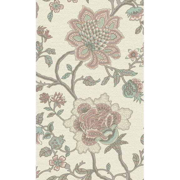 Pink Teal Jacobean Flower Tropical Wallpaper