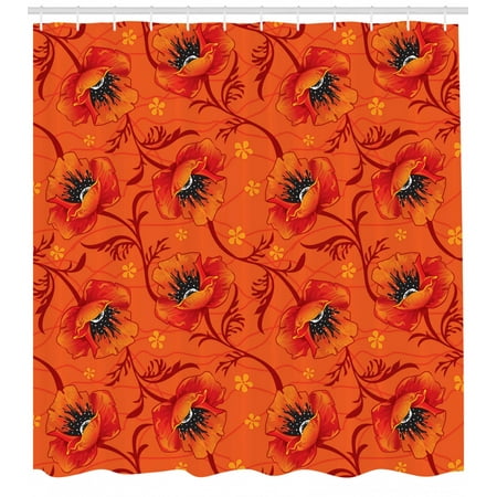 Orange Shower Curtain Poppy Flower Series Blossoms Romance