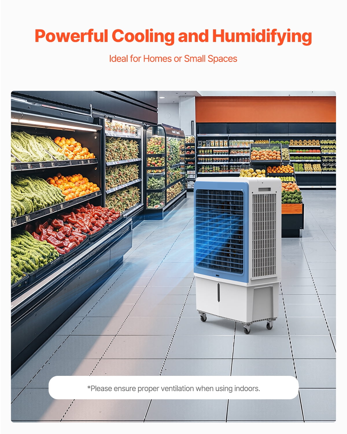 VEVOR Evaporative Air Cooler, 4129 CFM with 12.7 Gallon Water Tank Swamp Cooler, Portable Cooling Fan with Remote Control,3 Speeds