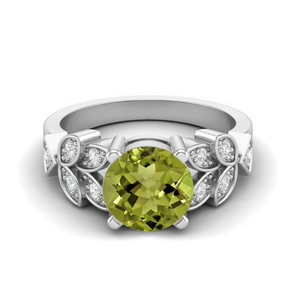 8mm Round Peridot 925 Sterling Silver Solitaire Leaf Design Valentines Day Gifts Ring
