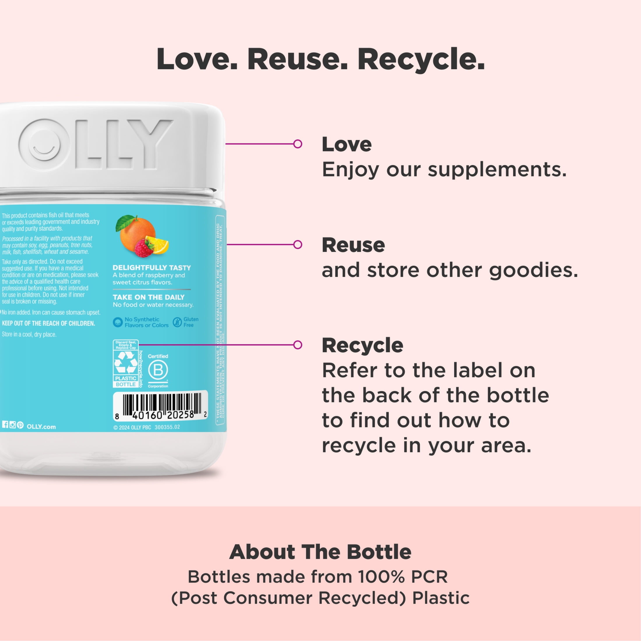 (3 pack) OLLY Prenatal Multivitamin Gummy Supplement, Folic Acid, Omega 3 DHA, 84 Count