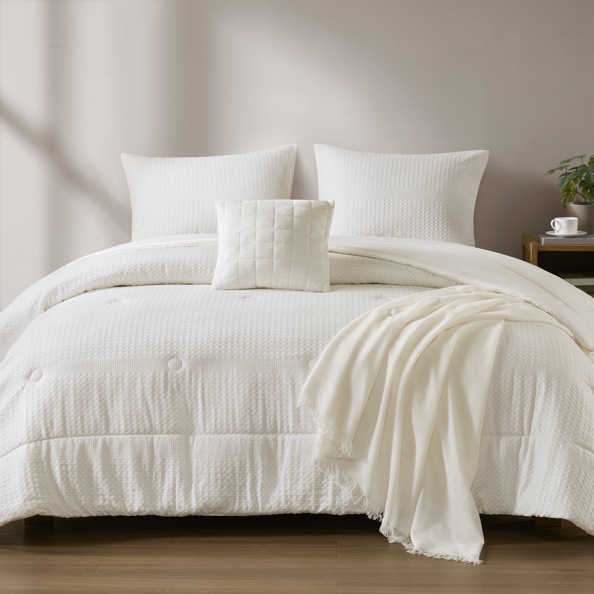 Mainstays King Comforter Set, All-Season, 5-Piece, Ivory Waffle