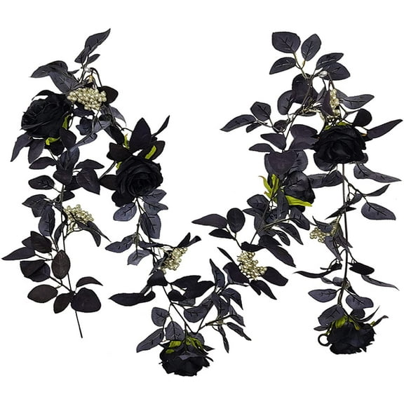Wishrage Artificial Black Rose Vine,Artificial Rose Vine Hanging Flower Garland Hanging Black Silk Flower Garland