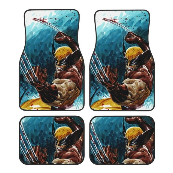 Wolverine Car Floor Mats Set of 4, Anti-Skid Universal Automotive Carpet Front Rear Floor Foot Pads Interior Accessories Decorative for Vehicle Car Truck SUV Van
