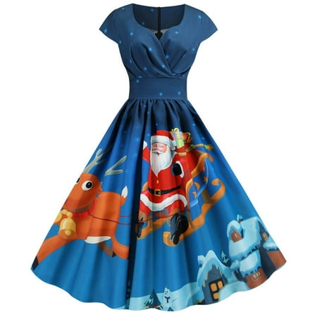 

Red Dress Plus Size Dress for Women Women s Vintage Print Sleeveless V-Neck Christmas Evening Party Swing Dress Savings Clearance Dress Pants Women Sequin Dress for Women Blue XL