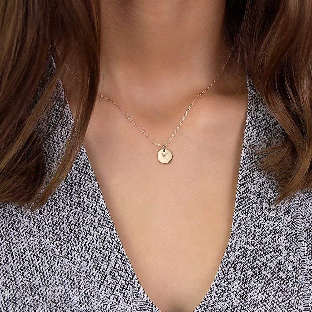Disc Initial Necklaces for Women Girls 