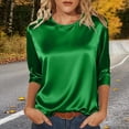 thumbnail image 2 of BUIGTTKLOP 3/4 Length Sleeve Womens Tops Crewneck Summer Top Solid Color T Shirts Dressy Casual Blouses, 2 of 8