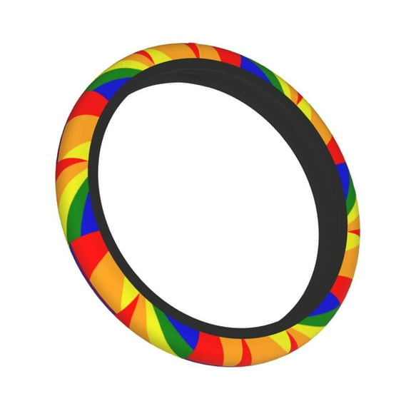Universal 15 Inch Pride Rainbow Flag Elastic Stretch Neoprene Steering Wheel Cover For Car Truck Suv