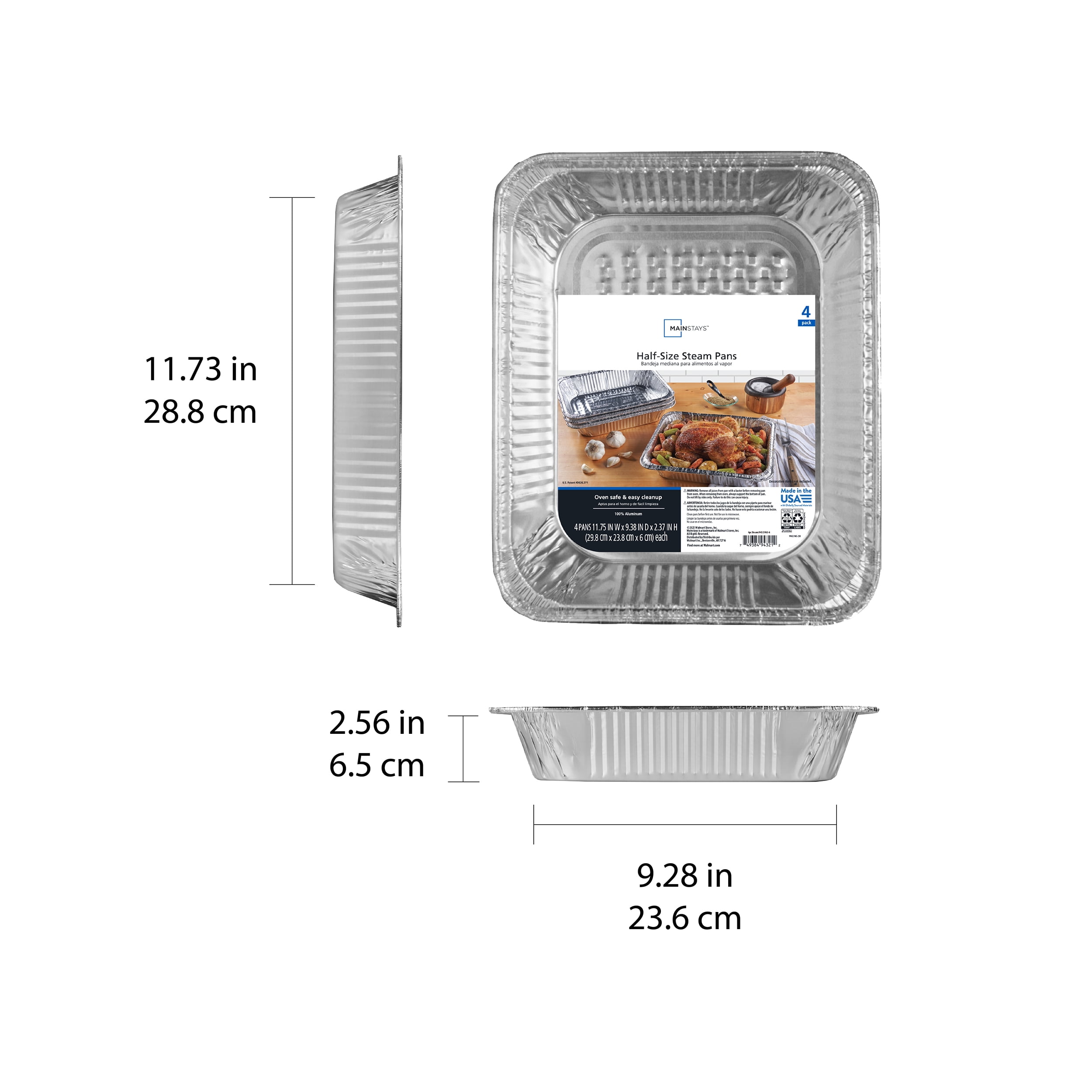 Mainstays Aluminum Half Steam Table Pans, Disposable, 12.75" x 10.38", 4 Count