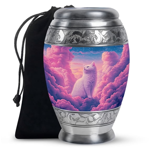 KARYLIZ Cat Large Funeral Urns For Adult Ashes Women - Pink Clouds Cremation Urns For Human Ashes Adult Female - Mom Urn For Human Ashes - Funeral Burial Urn For Cremated Remains (10inch)