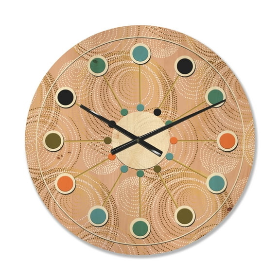 Designart 'Gold Rose Abstract Geometry Luxury' Mid-Century Modern Wood Wall Clock