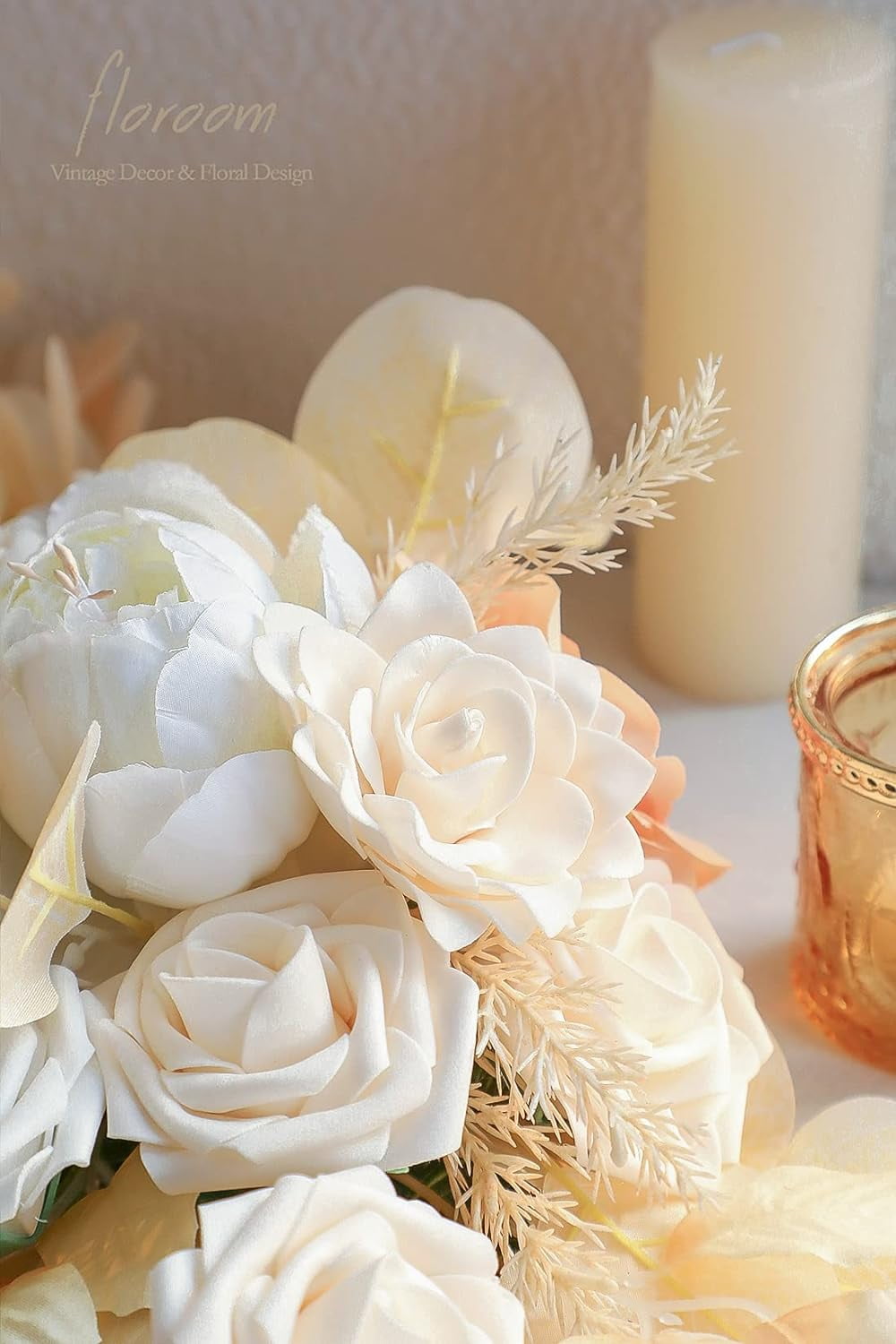 Artificial Gardenia Flowers 2.7" 25pcs Real Looking Ivory Foam Fake Flowers with Stems for DIY Wedding Bouquets Bridal Shower Centerpieces Floral Arrangements Party Tables Home Decorations