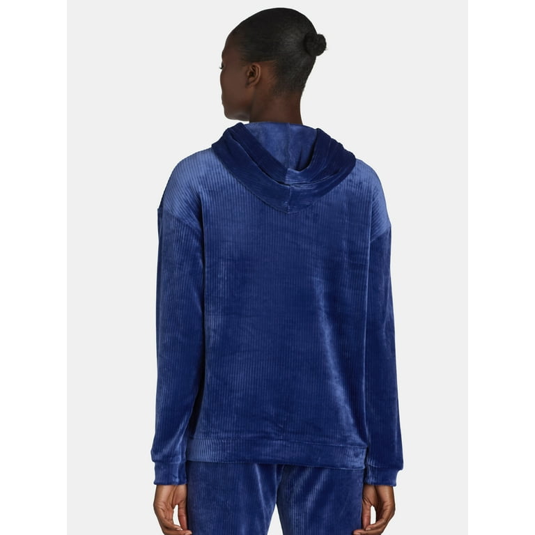 Time and Tru s Women s Ribbed Velour Hoodie Sweatshirt Sizes S XXXL Walmart