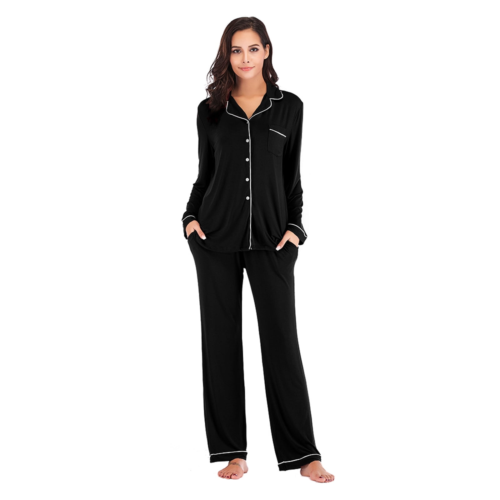 Pajamas Set Women S Long Sleeve Sleepwear Button Down Nightwear Soft Pj