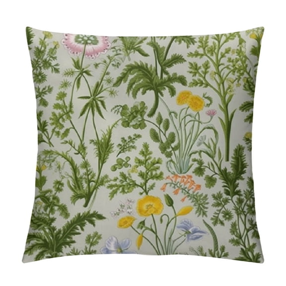 Heduofu Floral Pillow Sham, Vintage Garden Plants with Herbs Flowers Botanical Classic Design, Decorative Standard Size Printed Pillowcase White