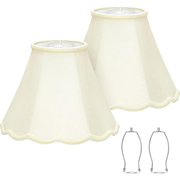 Medium Lamp Shades Set of 2, Cream Lamp Shade for Floor Lamps Table Lamps, 6.1"Top x 13"Bottom x 9.6"High, Scalloped Lamp Shade with Petal Edge Braid, Spider, Harp Holders Included, Assembly Required