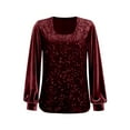 thumbnail image 4 of BLVB Women's Sequin Tops U Neck Long Sleeve Fall Winter Holiday Shirts Glitter Sparkly Blouses for Party, 4 of 5