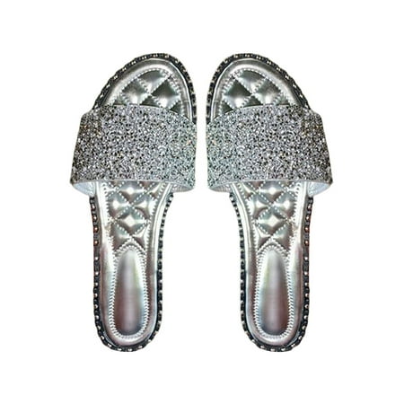 

Rotosw Women Slippers Backless Flat Sandals Open Toe Slides Non Slip On Flats Indoor&Outdoor Casual Slide Sandal silver 11