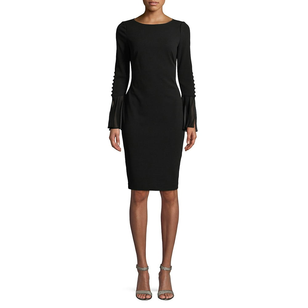 Calvin Klein - Calvin Klein Ruffle-Sleeve Sheath Dress, Black, Size 4 ...
