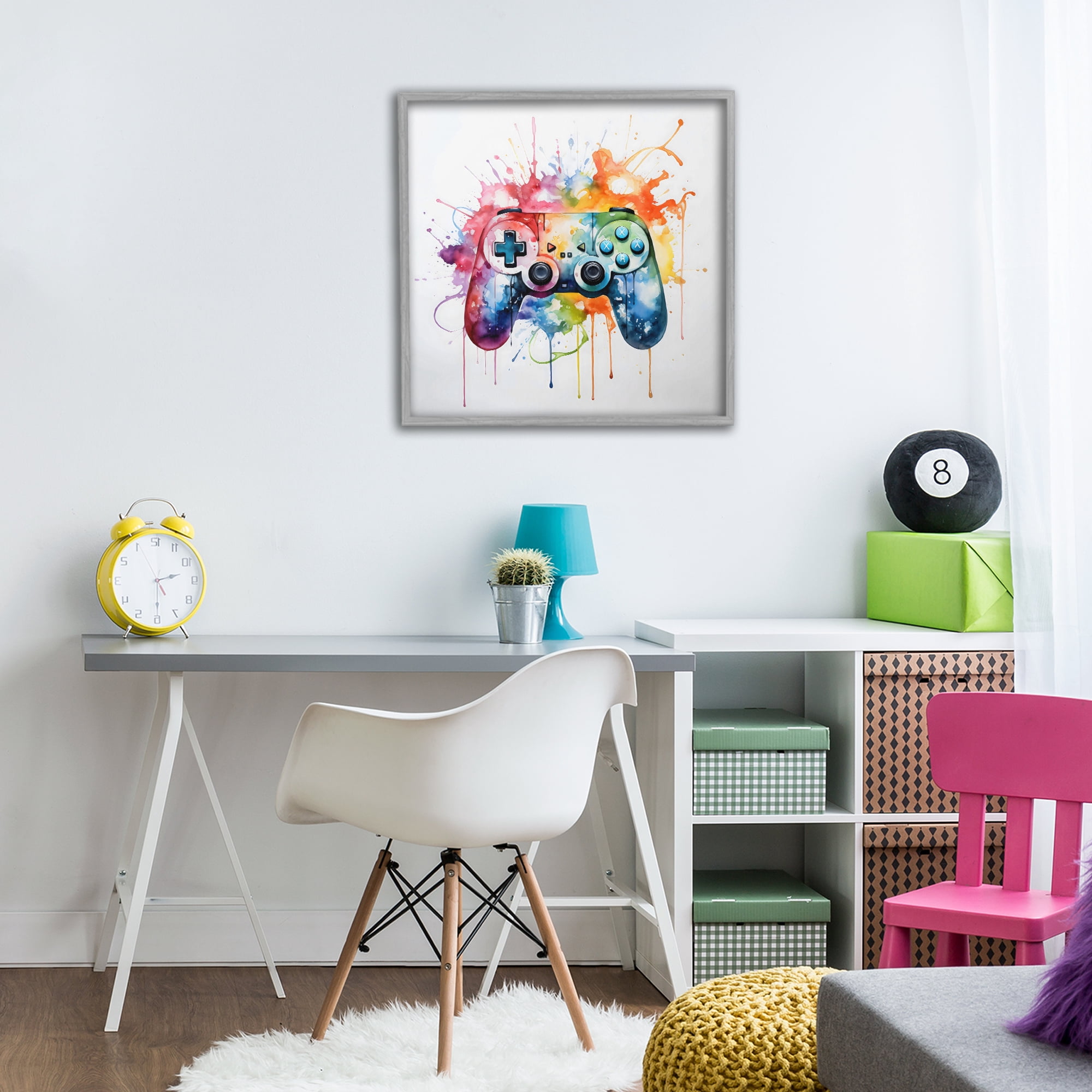 Stupell Industries Colors of Gaming Splatter Gray Framed Giclee Art, design by Creative Studio