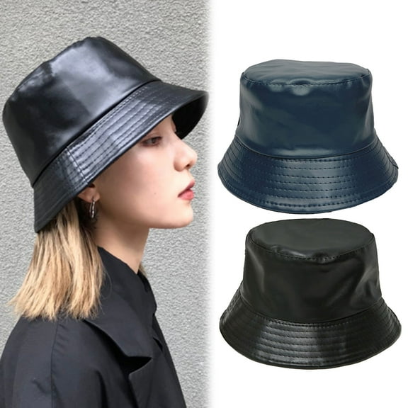 Walbest Faux Leather Bucket Hat for Women, Trendy Leather Sun Fishing Hat Fashion Waterproof Cap