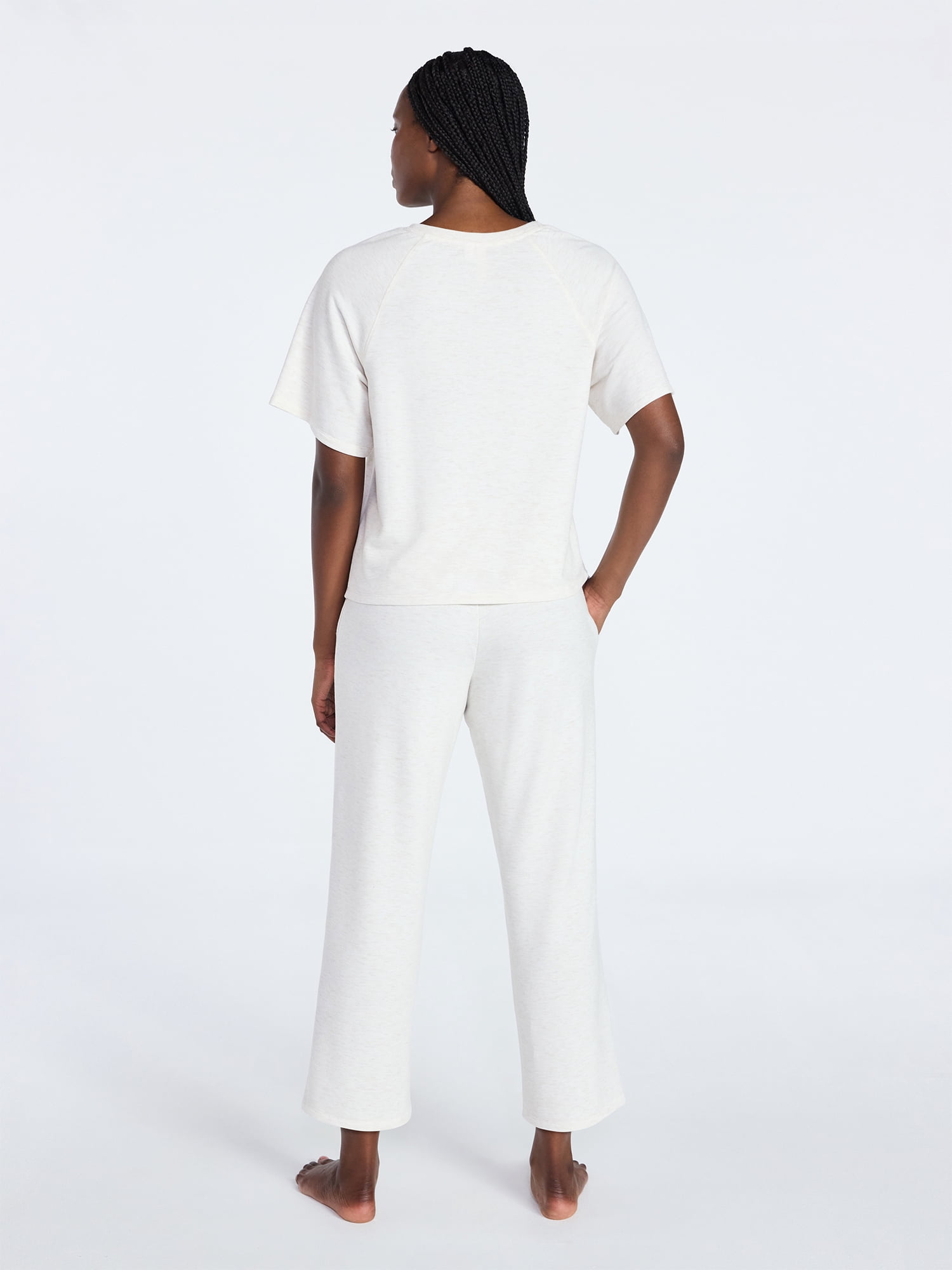 Joyspun Women's French Terry Lounge Sleep Short Sleeve Top and Capri Pants Set, 2 Piece, Sizes XS-3X