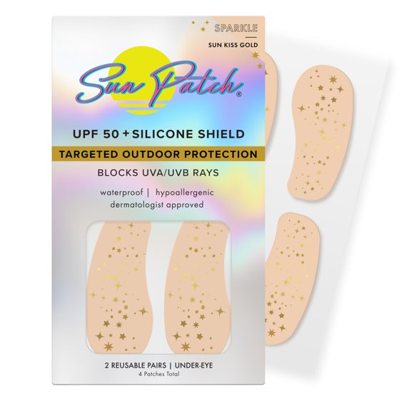 Sun Patch Under-Eye UV Protection Patches – Sparkle Sun Kiss Gold – Reusable UPF 50+ Silicone Patches for Sun Protectio