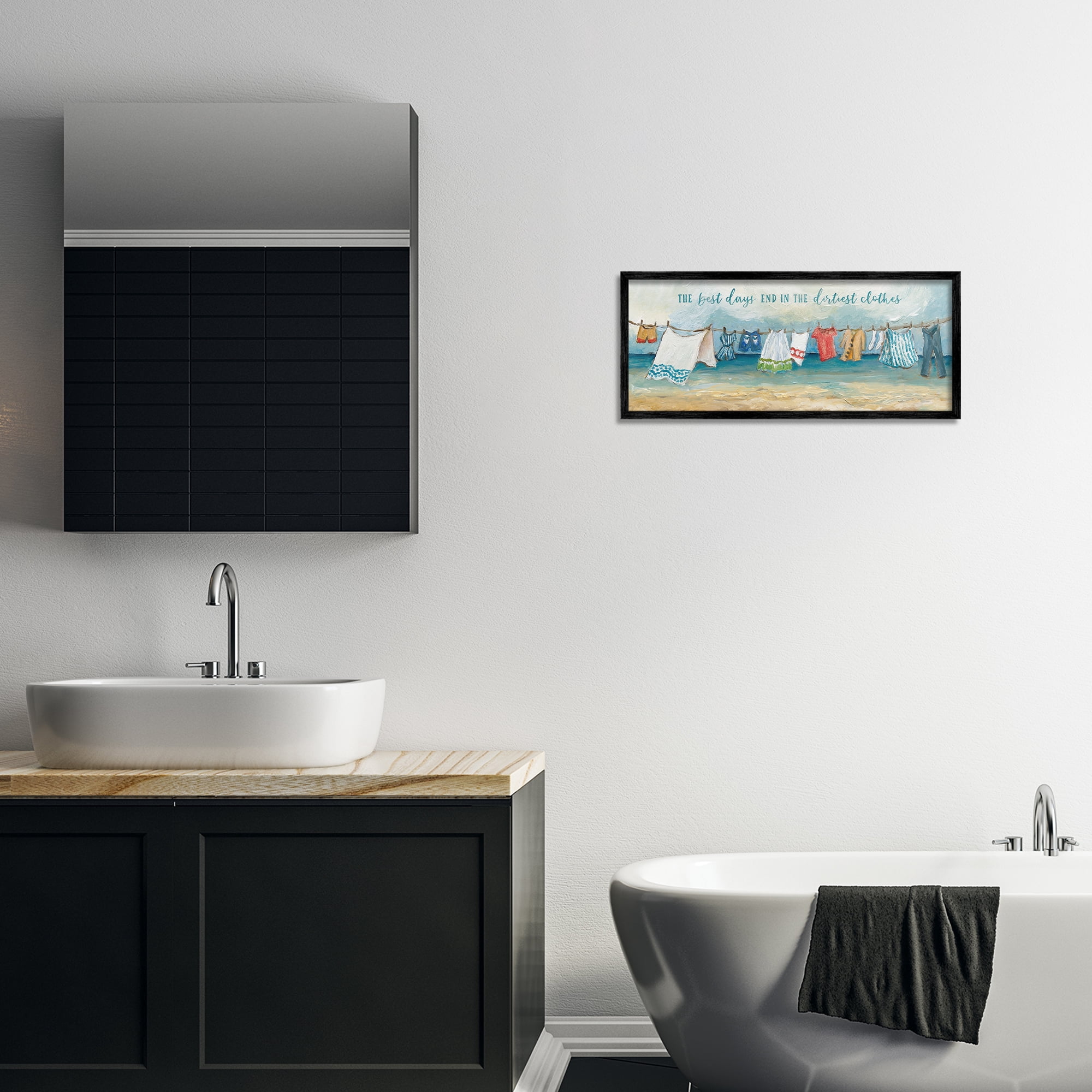 Stupell Industries Clothesline By The Sea Black Framed Giclee Art, design by Charlene Olson