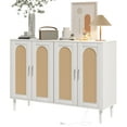 thumbnail image 3 of TROPOW Sideboard Buffet Cabinet, 4 Rattan Doors Accent Storage Cabinet, Console Table Coffee Bar with Power Outlet, Adjustable Shelves for Dining Room, Kitchen, Hallway, Living Room - White, 3 of 8