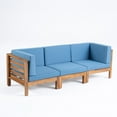 thumbnail image 2 of Noble House Oana Outdoor Modular Acacia Wood Sofa with Cushions Teak and Blue, 2 of 12