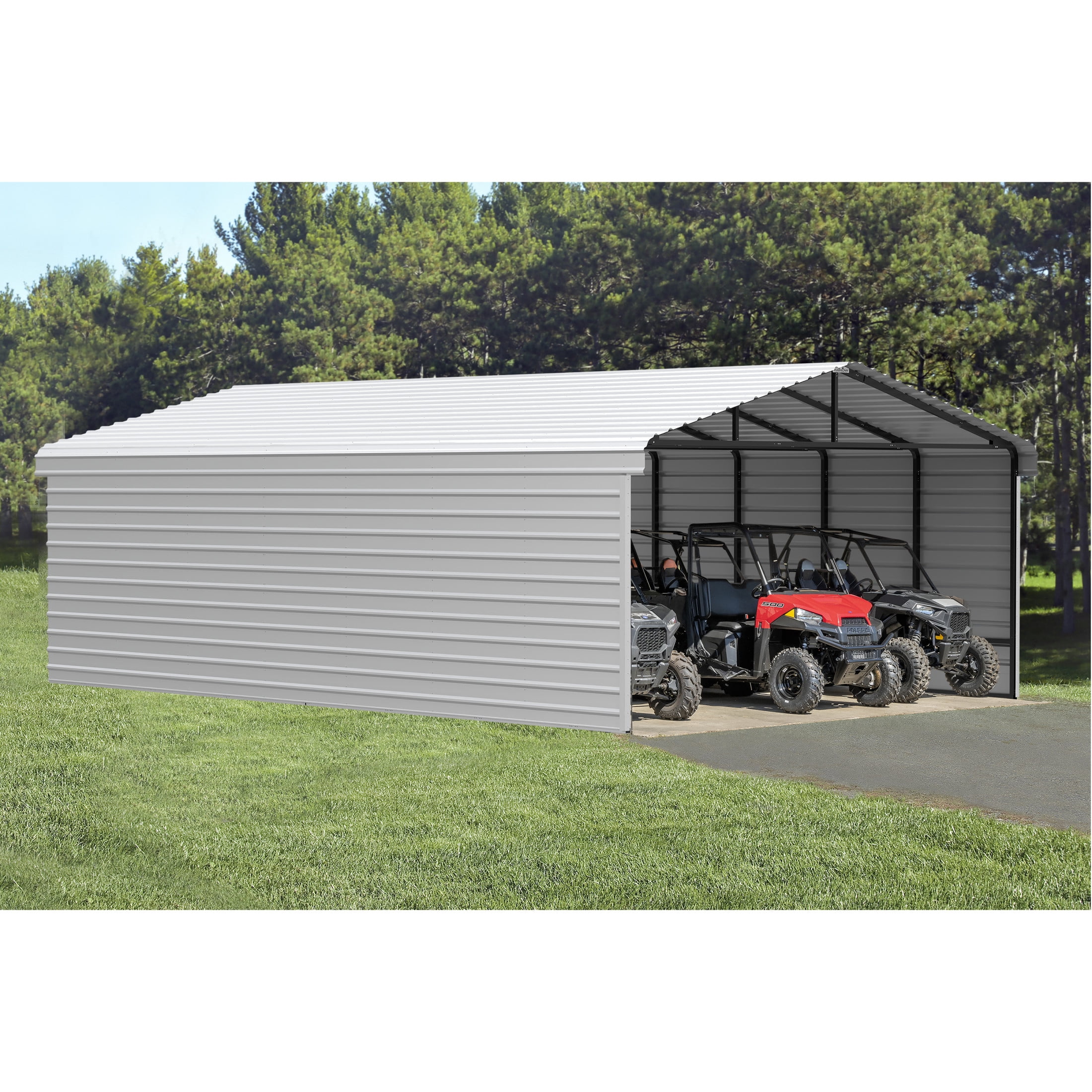Arrow 20 x 29 x 9 ft Eggshell Steel Carport With 2 Side Wall Kit