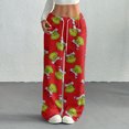 thumbnail image 2 of Women's Casual And Fashionable Greentown Printed Elastic Waist, Loose Straight Leg With Plush Pants With Rope, 2 of 2