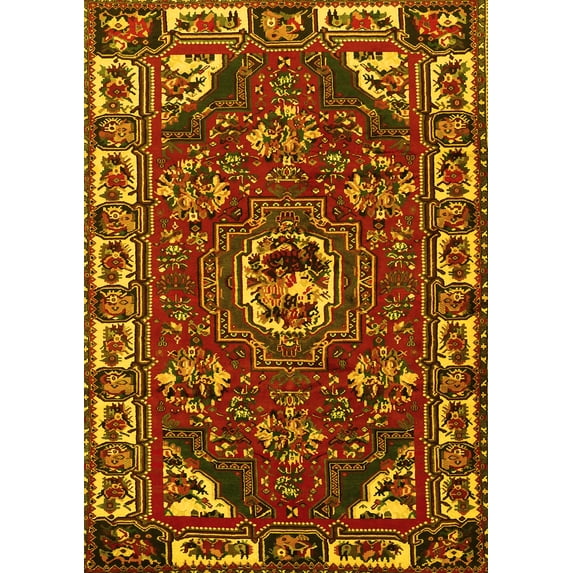 Ahgly Company Machine Washable Indoor Rectangle Persian Yellow Traditional Area Rugs, 8' x 12'