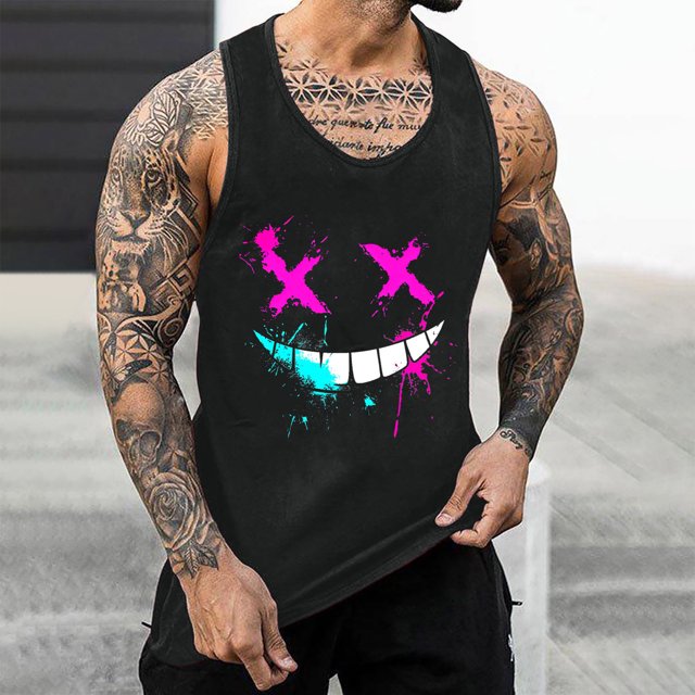 EOYWHK Tank Tops for Men Loose Fit Tank Funny Print Tees Quick Drying Racerback Workout Shirt for Gym Training Bodybuilding Blouses