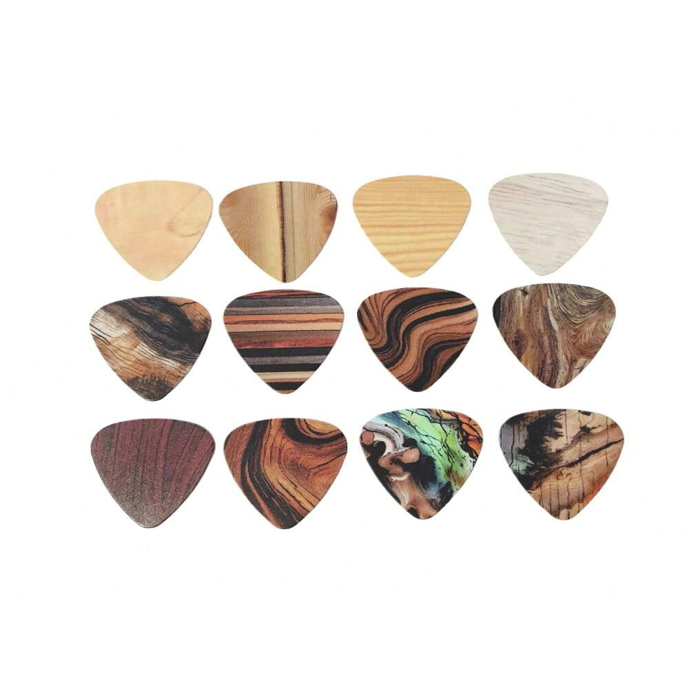 DEELLEEO Set Of 12-Piece Colorful Theme Guitar Picks - Wood Grain Pattern 0.46/0.71/1.0 Mm Thickness Options Available Musical Instrument Accessories Vibrant Designs For Music Enthusiast