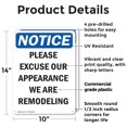 thumbnail image 2 of (2 Pack) Please Excuse Our Appearance Remodeling OSHA Notice Sign 10 Inch X 14 Inch Plastic Sign, Weather Resistant, UV Protected for Workplace, Business, and Construction Site, Made in, 2 of 8